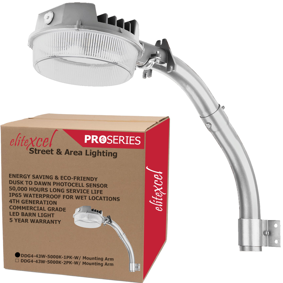 Commercial-Grade 43W LED Barn Light - Dusk-to-Dawn Outdoor Security Light (Multi-Config)