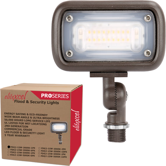 Commercial-Grade 15W LED Flood Light with Knuckle Mount – IP65 Waterproof Outdoor Spotlight (Dark Bronze)