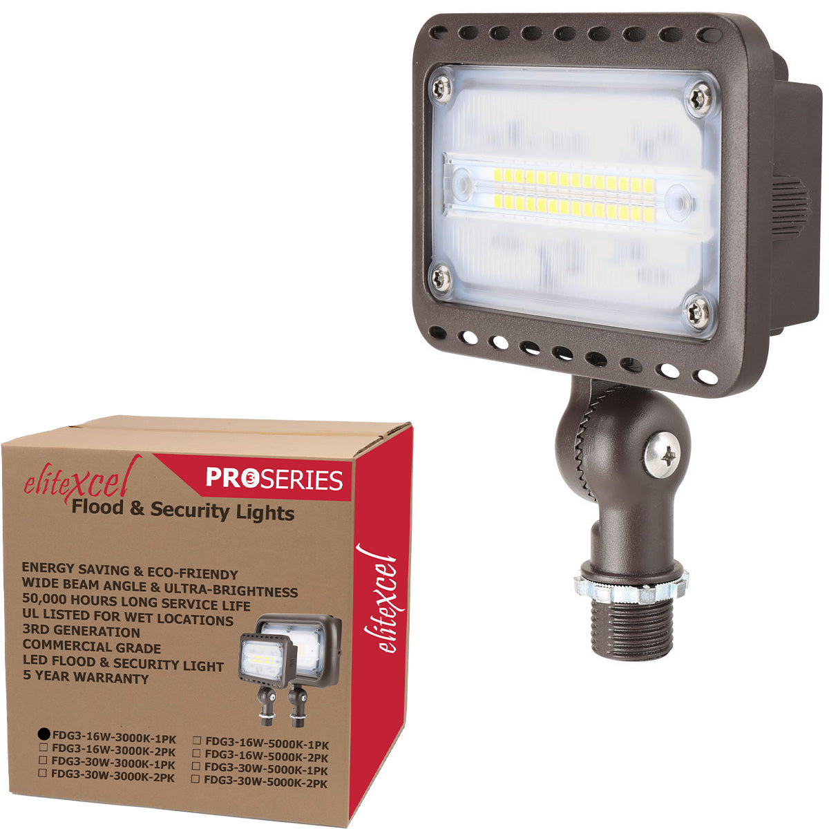 Commercial-Grade 16W LED Flood Light with Knuckle Mount – 120V Outdoor Landscape Spotlight (Dark Bronze)