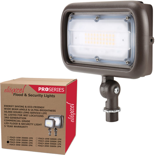 Commercial-Grade 30W LED Flood Light with Knuckle Mount – 110-277V Commercial Landscape Spotlight (Dark Bronze)