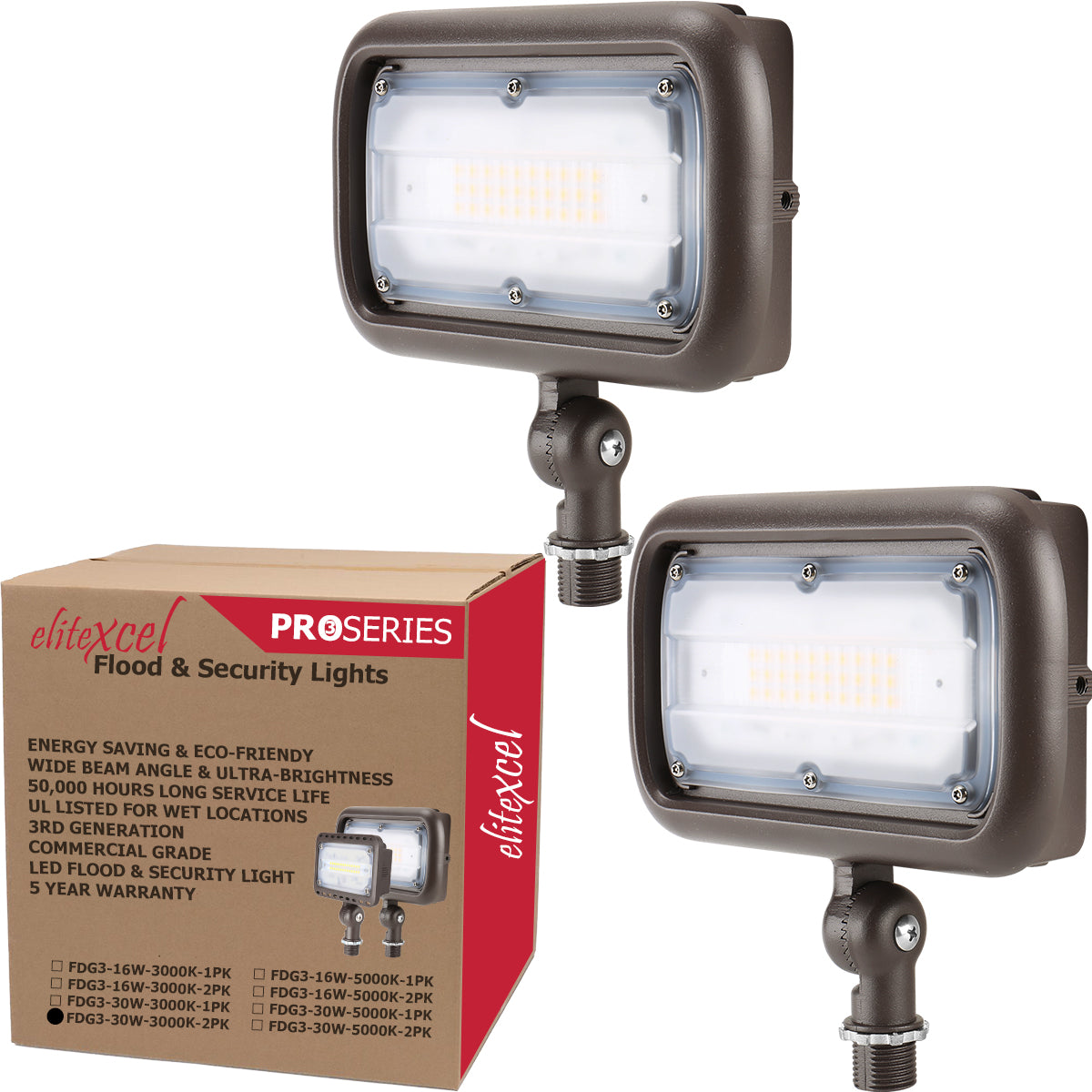 Commercial-Grade 30W LED Flood Light with Knuckle Mount – 110-277V Commercial Landscape Spotlight (Dark Bronze)